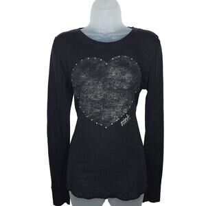 Victoria's Secret PINK Y2K Heart Thermal Top Large Long Sleeve Bling Grunge Emo